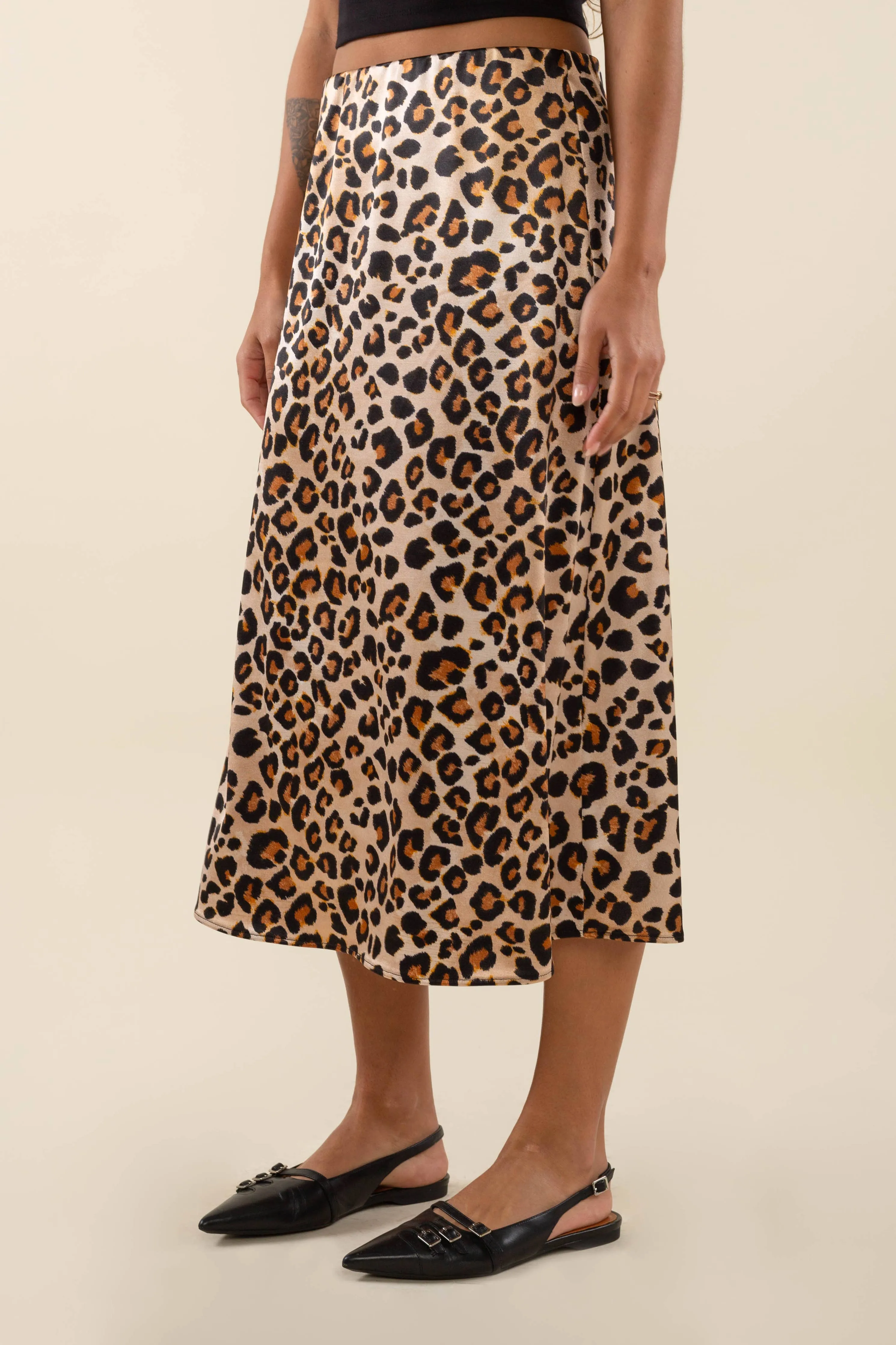 Daphne Leopard Satin Midi Skirt -  Made in L.A.