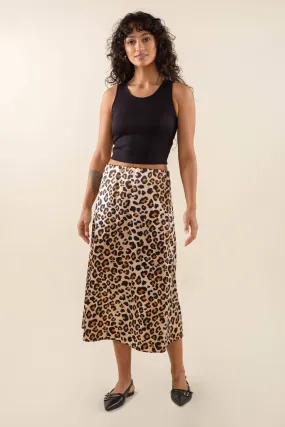 Daphne Leopard Satin Midi Skirt -  Made in L.A.