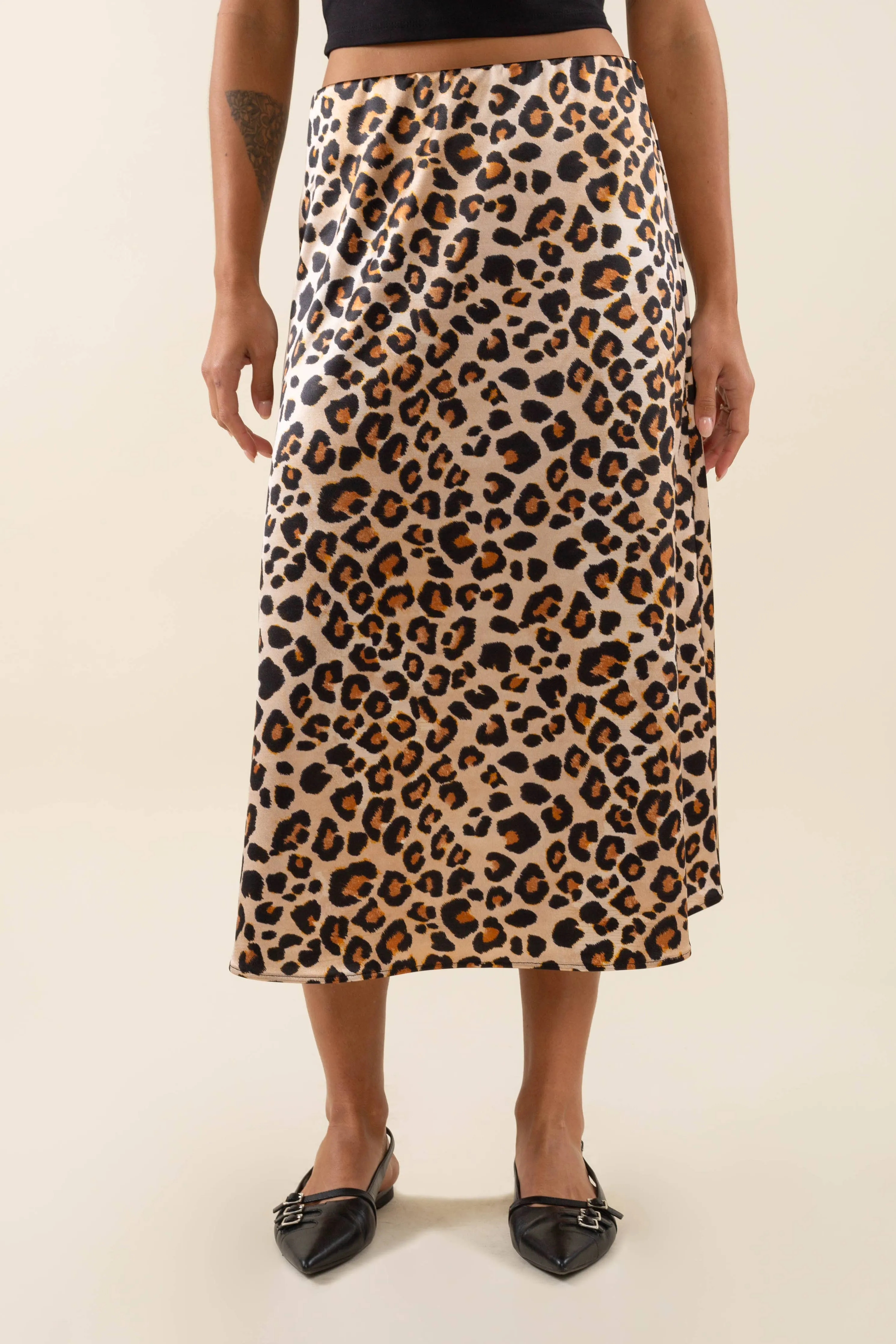 Daphne Leopard Satin Midi Skirt -  Made in L.A.