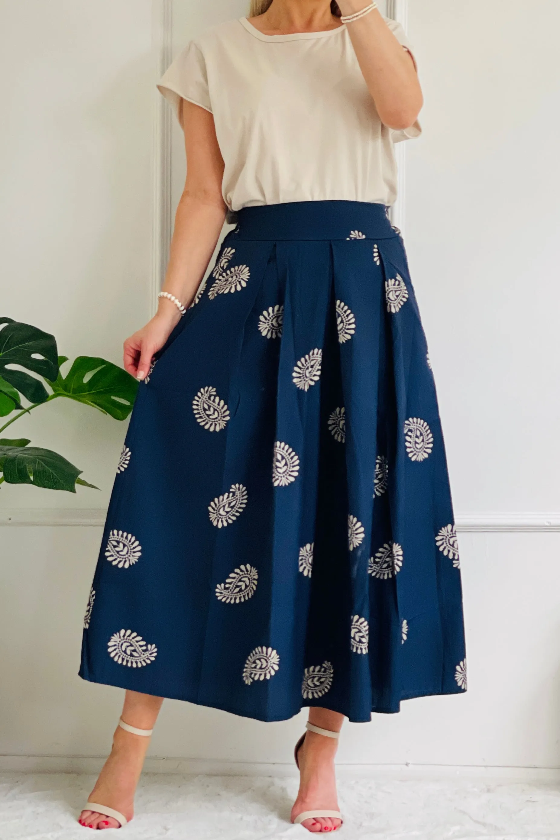 Darcy Paisley Print Maxi Skirt | Navy