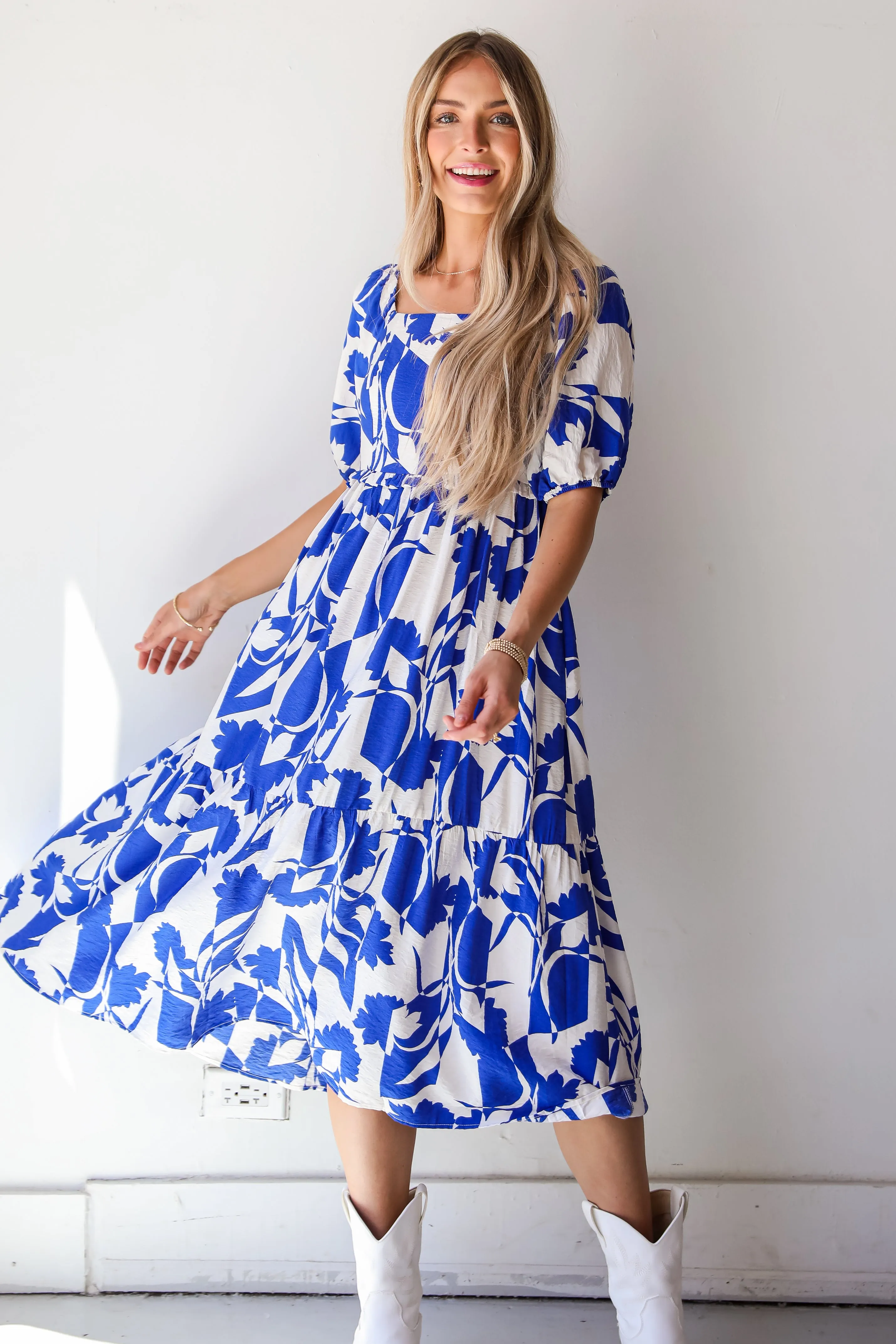 Darling Essential Royal Blue Floral Midi Dress