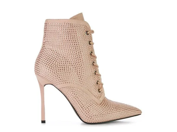 Diamante Faux Suede Ankle Boots