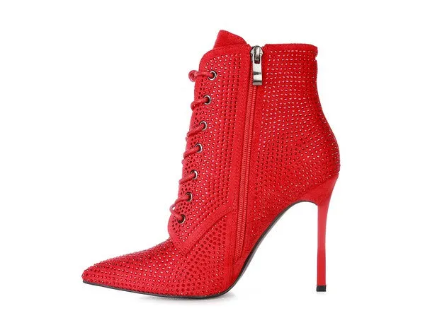 Diamante Faux Suede Ankle Boots