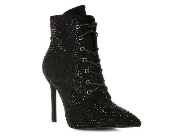 Diamante Faux Suede Ankle Boots