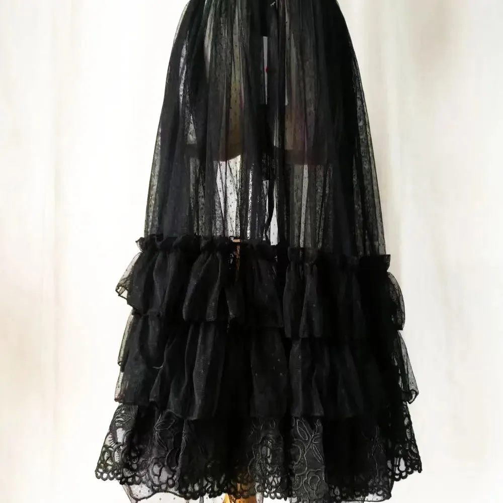 Dotted Lolita Waist Curtain Sheer Mesh Cover Up Skirt