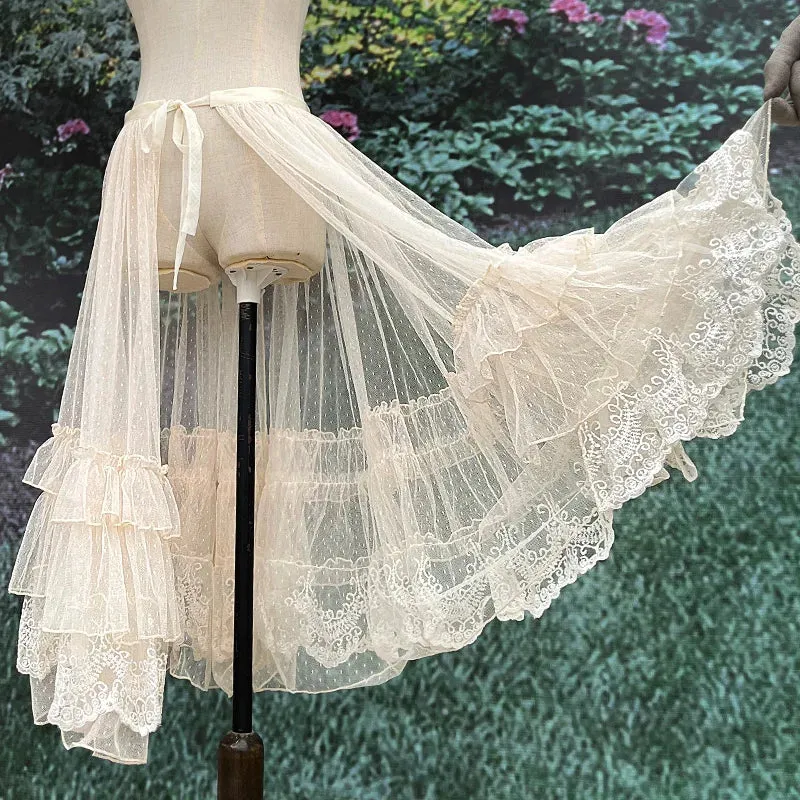 Dotted Lolita Waist Curtain Sheer Mesh Cover Up Skirt