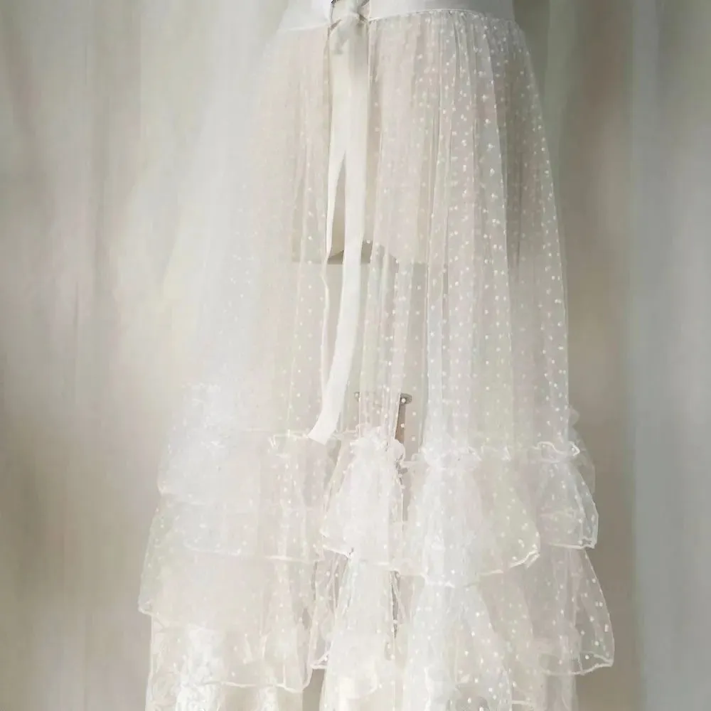 Dotted Lolita Waist Curtain Sheer Mesh Cover Up Skirt