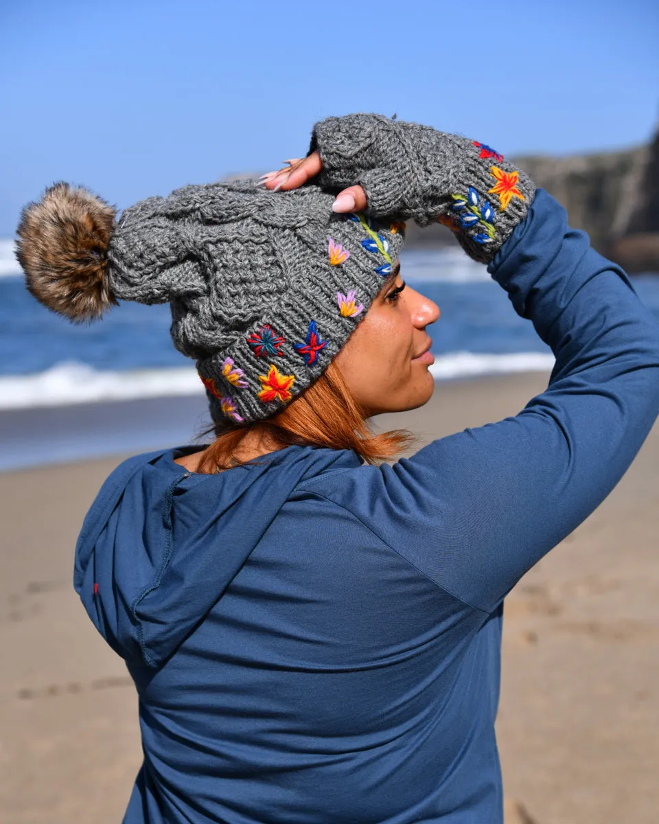 Embroidered Cable Knit Beanie