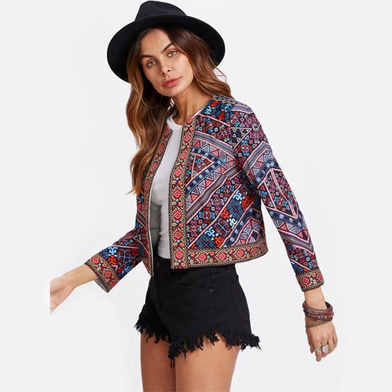 Embroidered Tape Trim Tribal Print Jacket