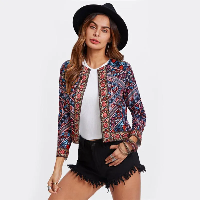 Embroidered Tape Trim Tribal Print Jacket