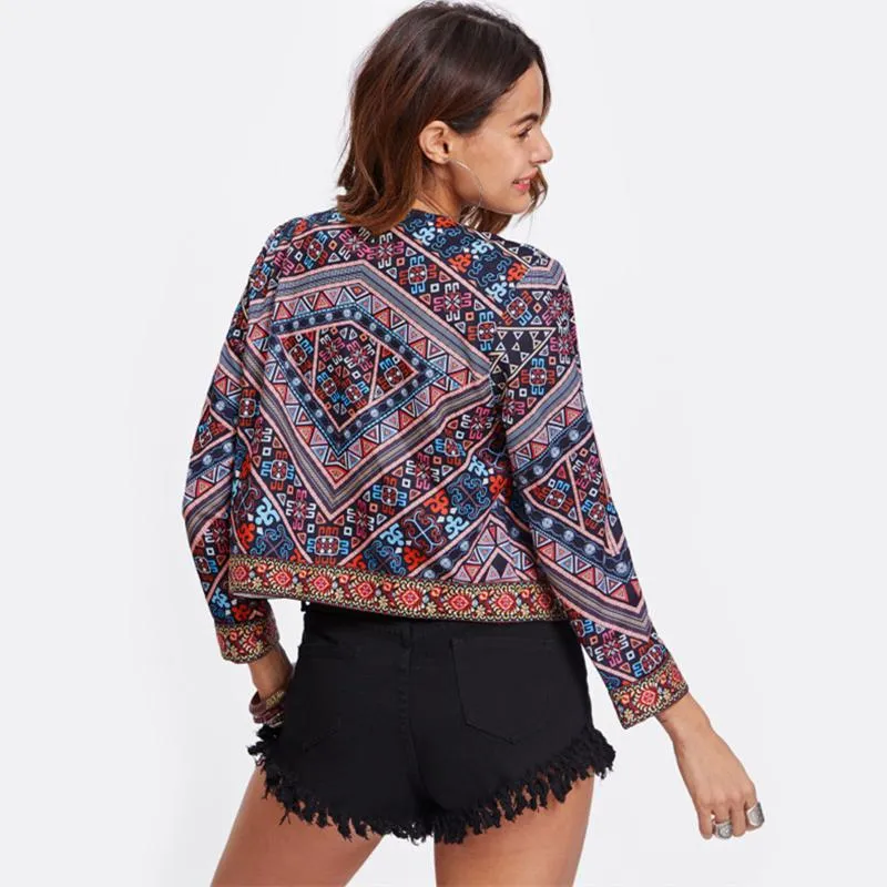 Embroidered Tape Trim Tribal Print Jacket