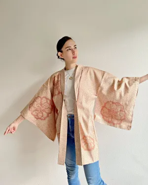 Encircled Flower Pattern Shibori Haori Kimono Jacket