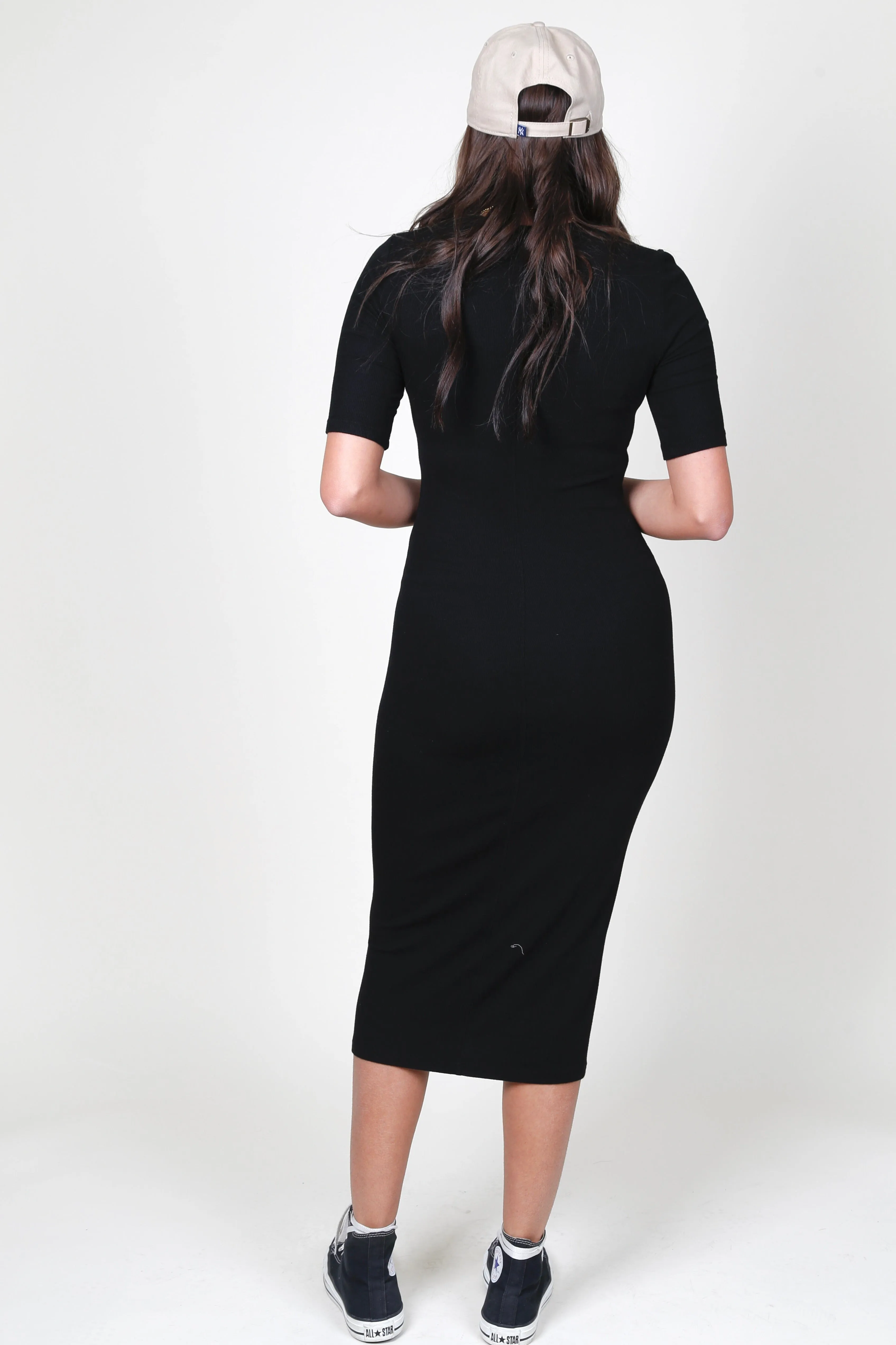 ENZA COSTA | Silk Rib Half Sleeve Midi Dress - Black