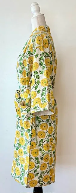 Everyone's Favorite Print.  Crisp Block Printed Short Cotton Kimono (Yellow)