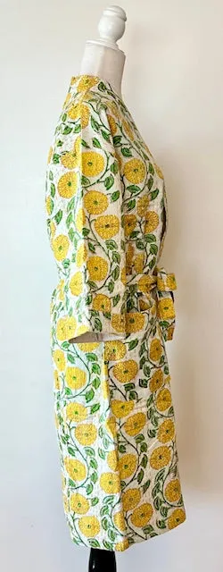 Everyone's Favorite Print.  Crisp Block Printed Short Cotton Kimono (Yellow)