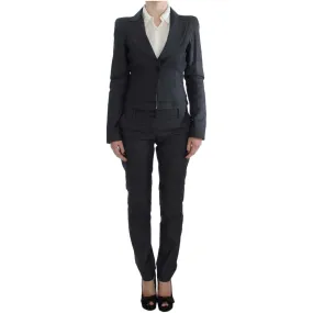 Exte Chic Gray Cotton Blend Pantsuit Ensemble