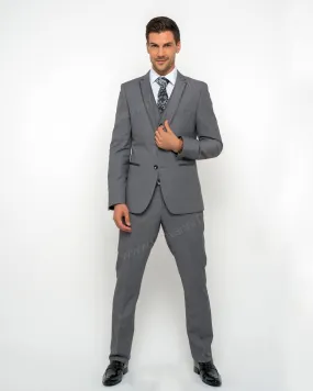 Fabio Fabrinni 2 Button 3 Piece Light Grey Slim Fit Suit with Satin Taping FF2NAV-1230 L.Grey