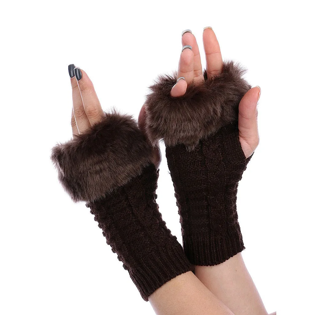 Faux Fur Arm Warmers in Brown