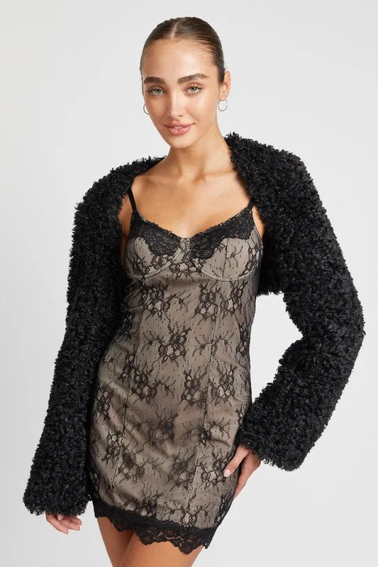 Faux Fur Long-Sleeved Alisaah Shrug Jacket