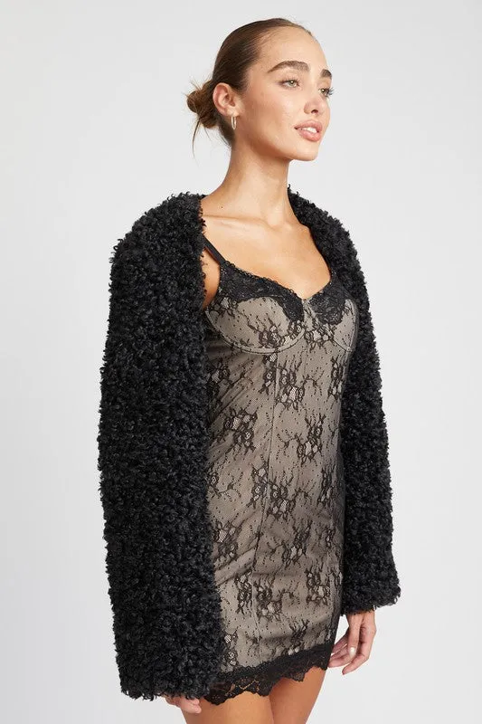 Faux Fur Long-Sleeved Alisaah Shrug Jacket