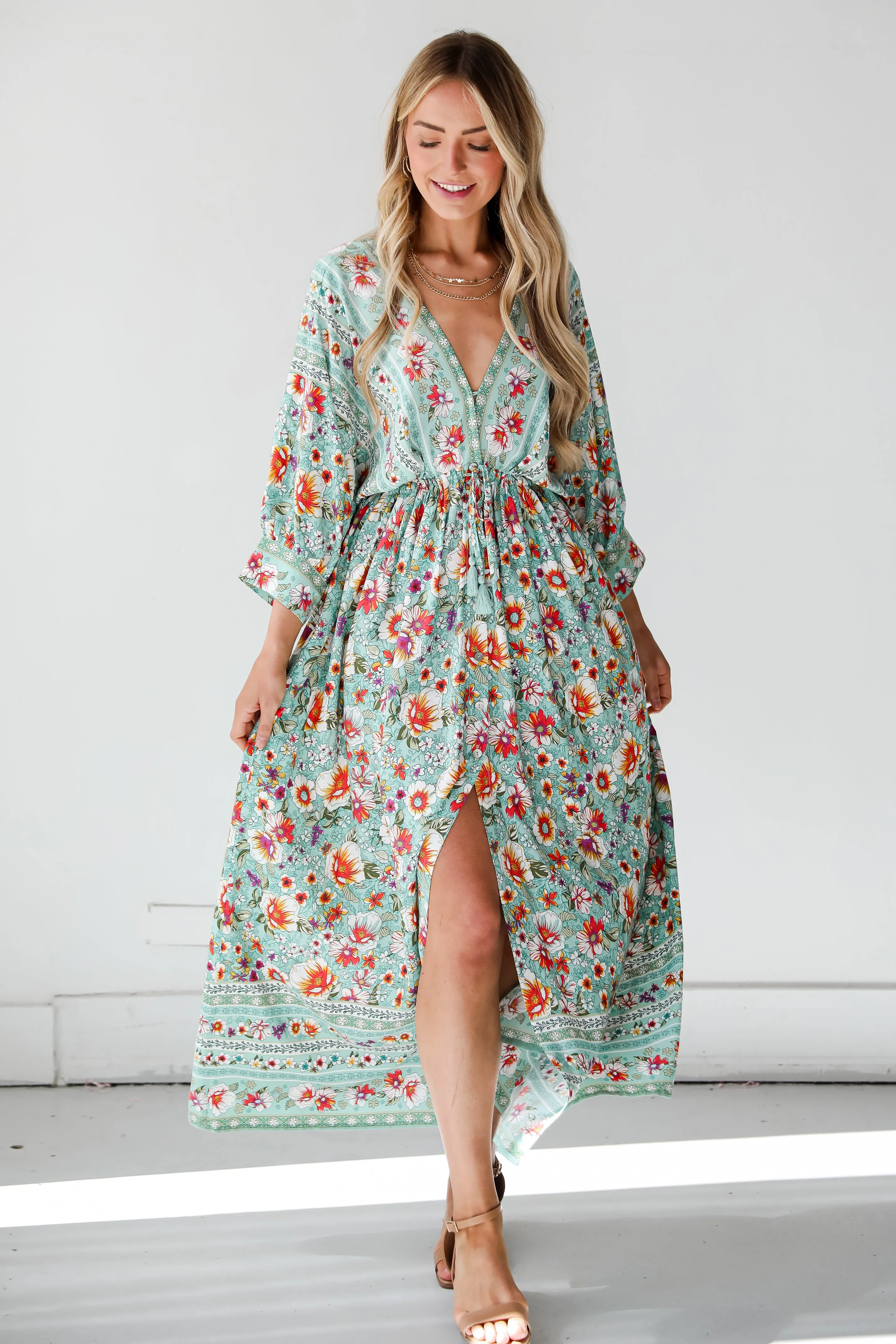 FINAL SALE - Bohemian Sun Jade Floral Maxi Dress