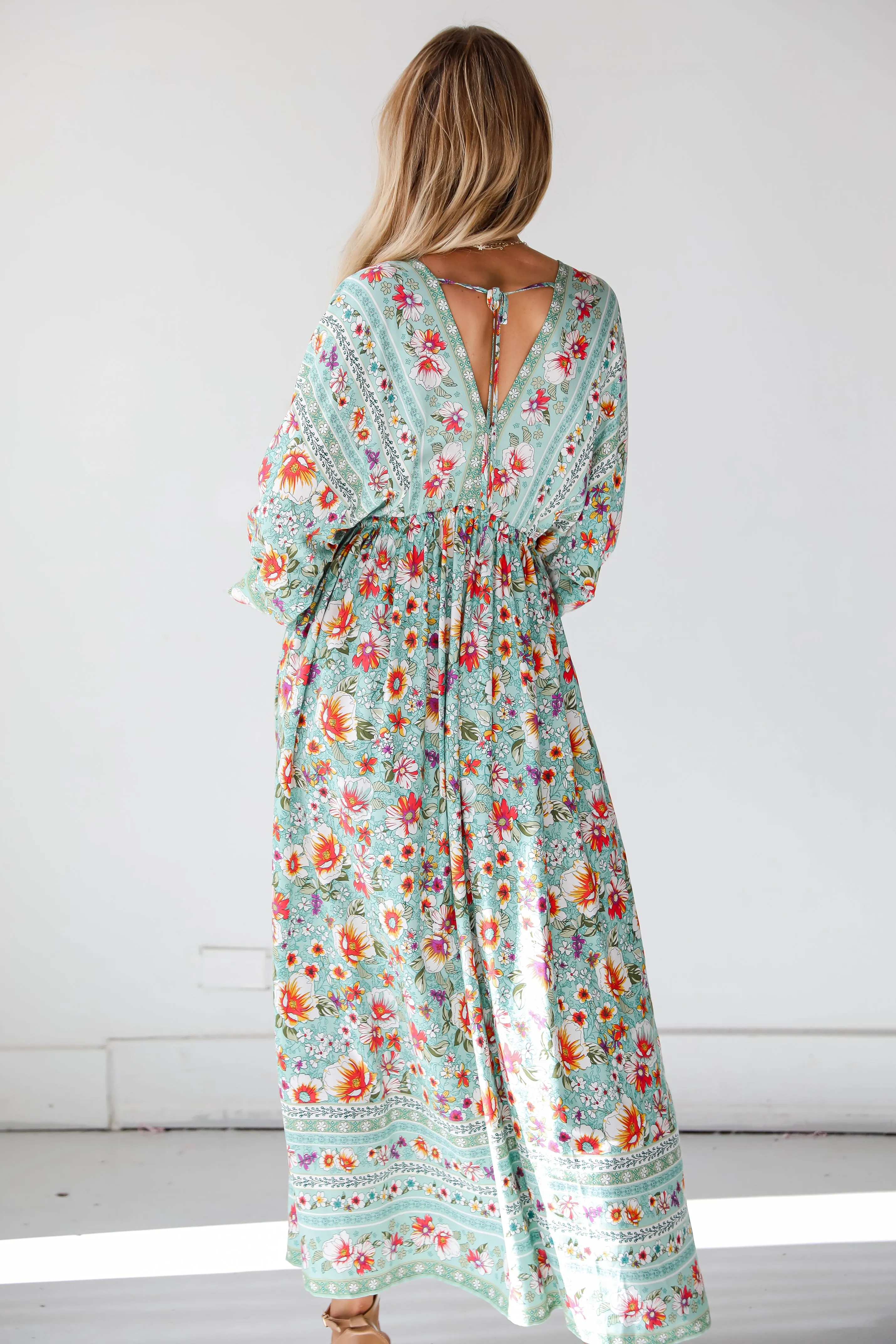 FINAL SALE - Bohemian Sun Jade Floral Maxi Dress