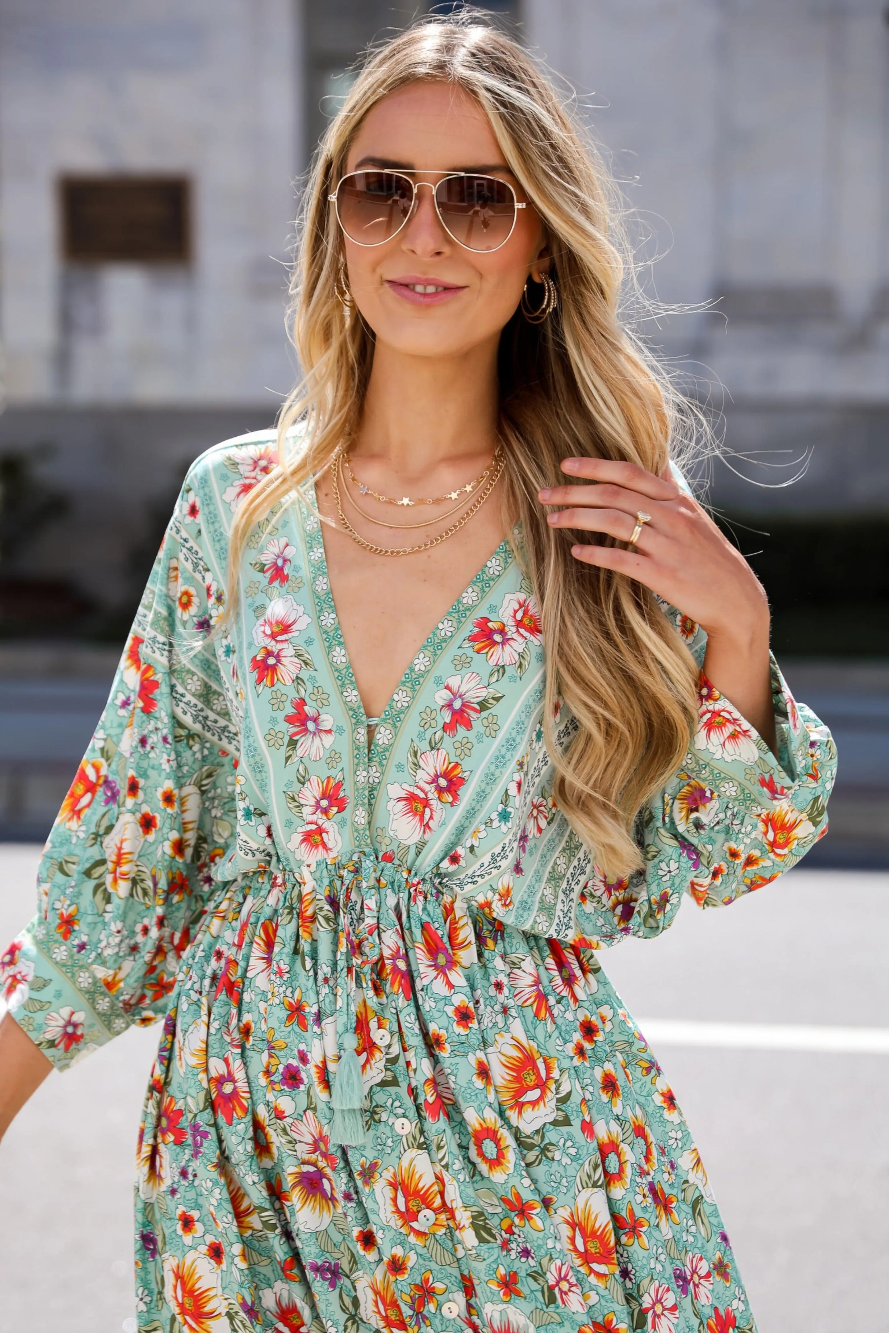 FINAL SALE - Bohemian Sun Jade Floral Maxi Dress