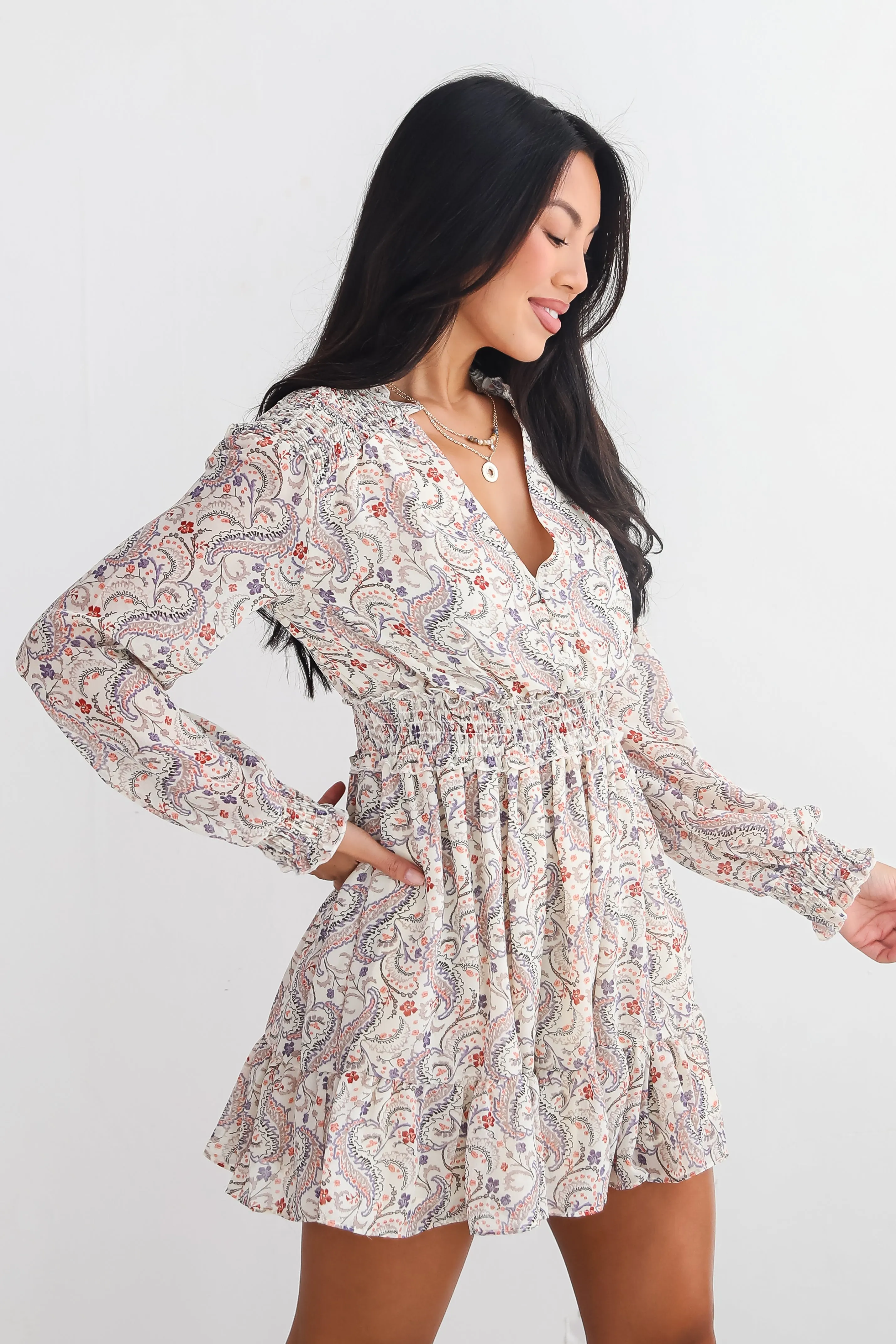 FINAL SALE - Constant Confidence Cream Paisley Floral Mini Dress