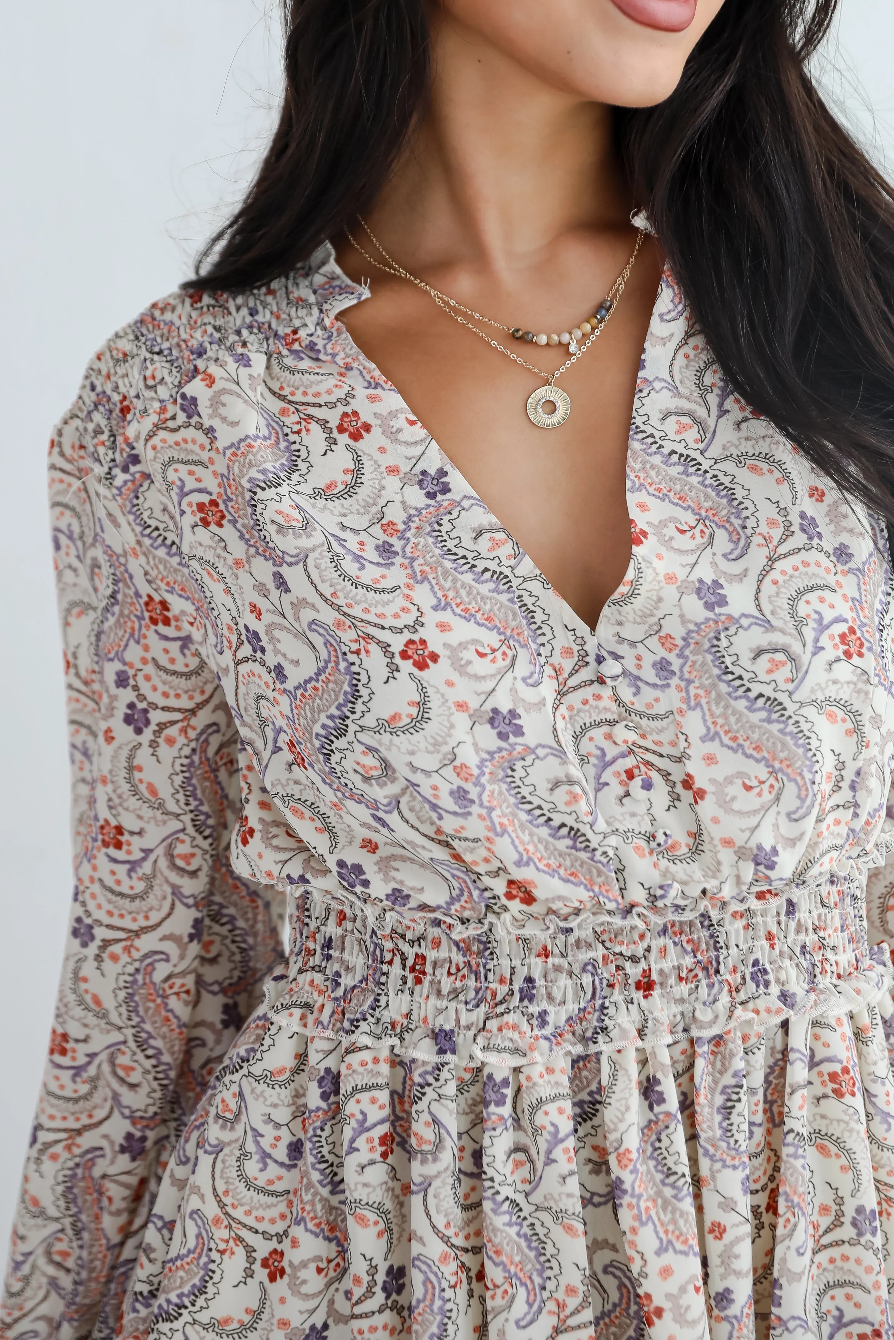 FINAL SALE - Constant Confidence Cream Paisley Floral Mini Dress