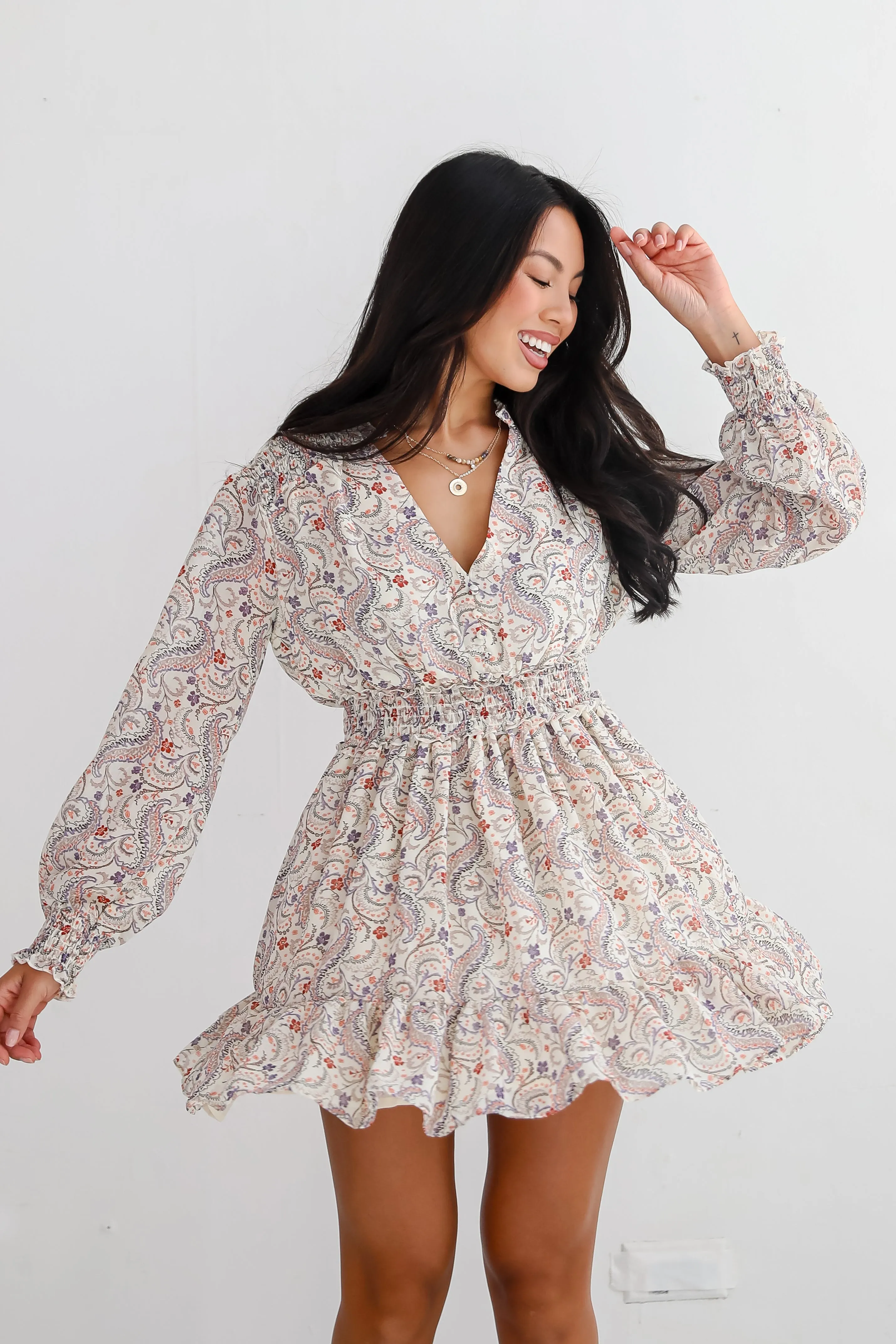 FINAL SALE - Constant Confidence Cream Paisley Floral Mini Dress