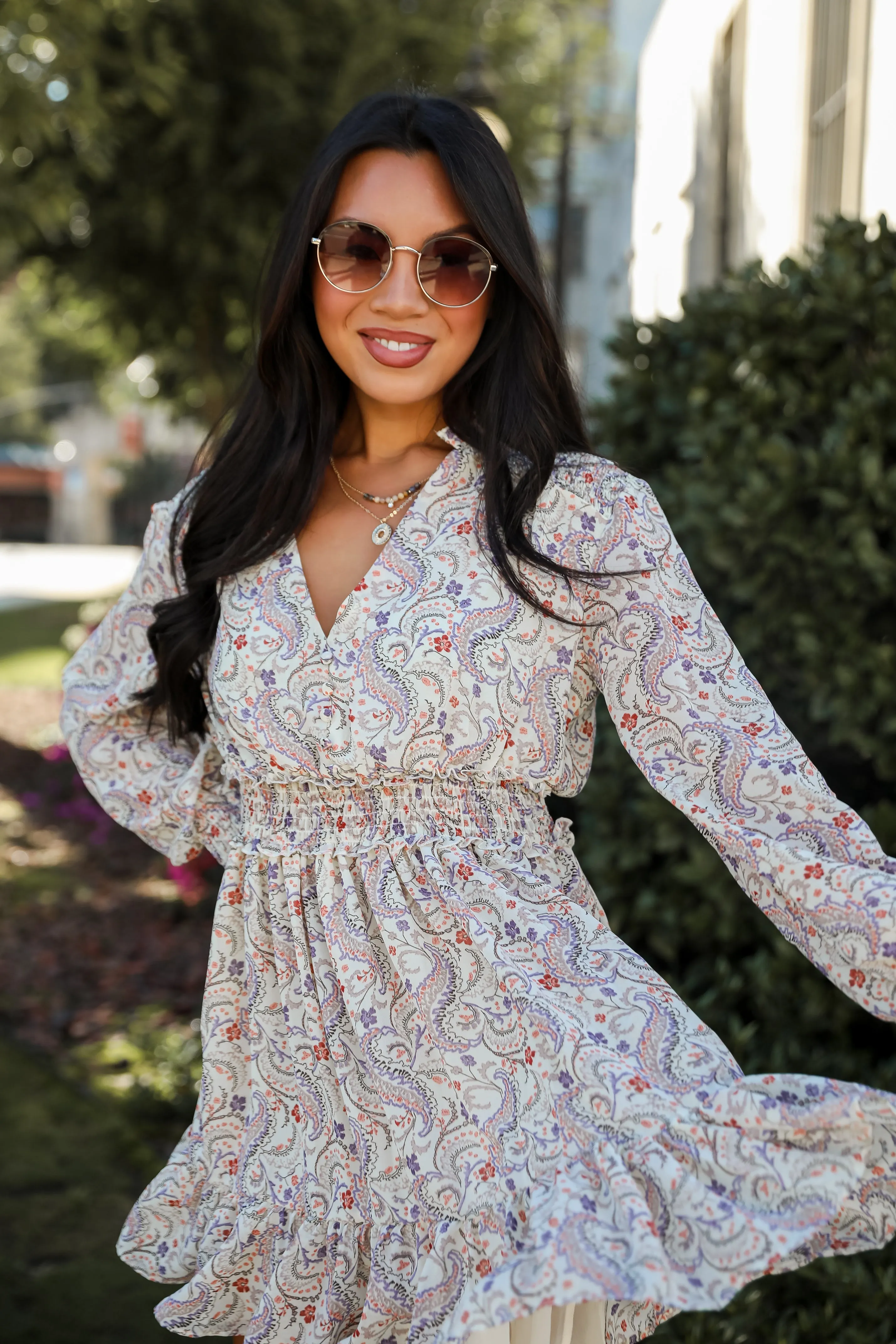 FINAL SALE - Constant Confidence Cream Paisley Floral Mini Dress