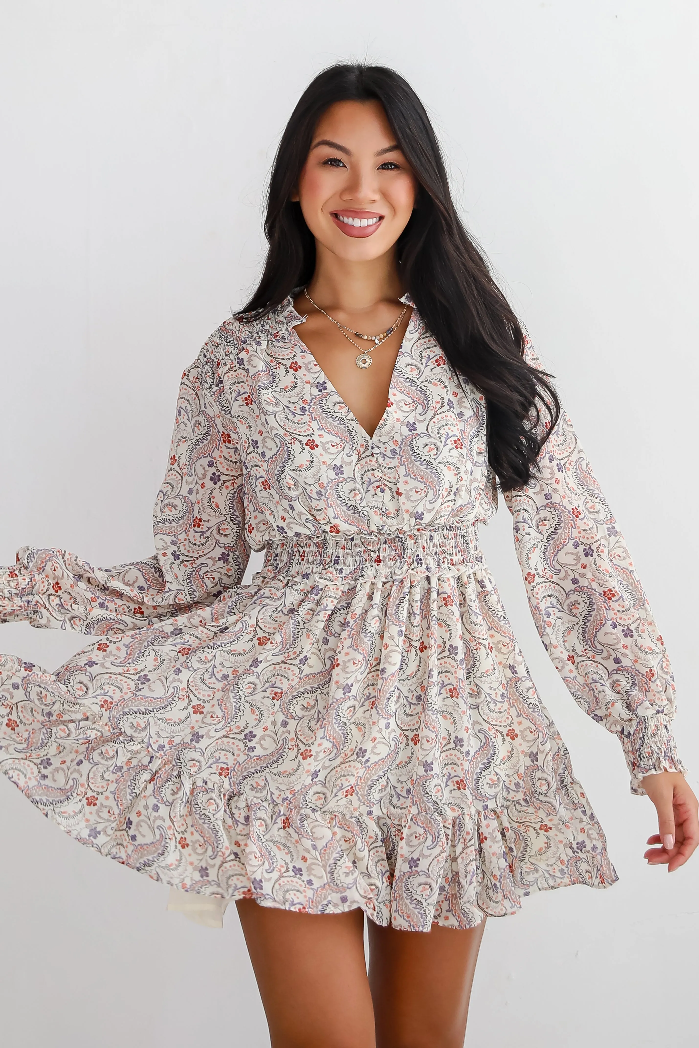 FINAL SALE - Constant Confidence Cream Paisley Floral Mini Dress