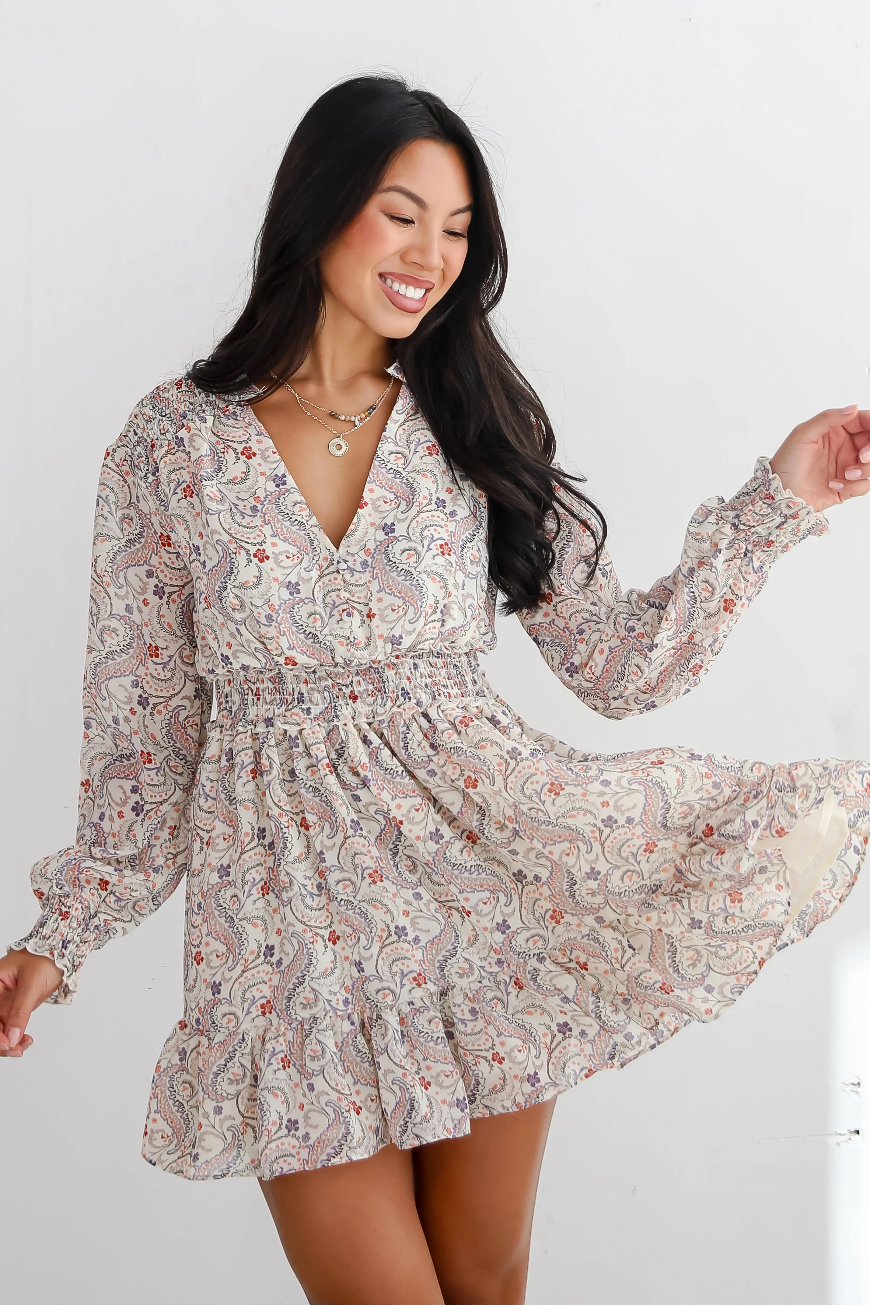 FINAL SALE - Constant Confidence Cream Paisley Floral Mini Dress