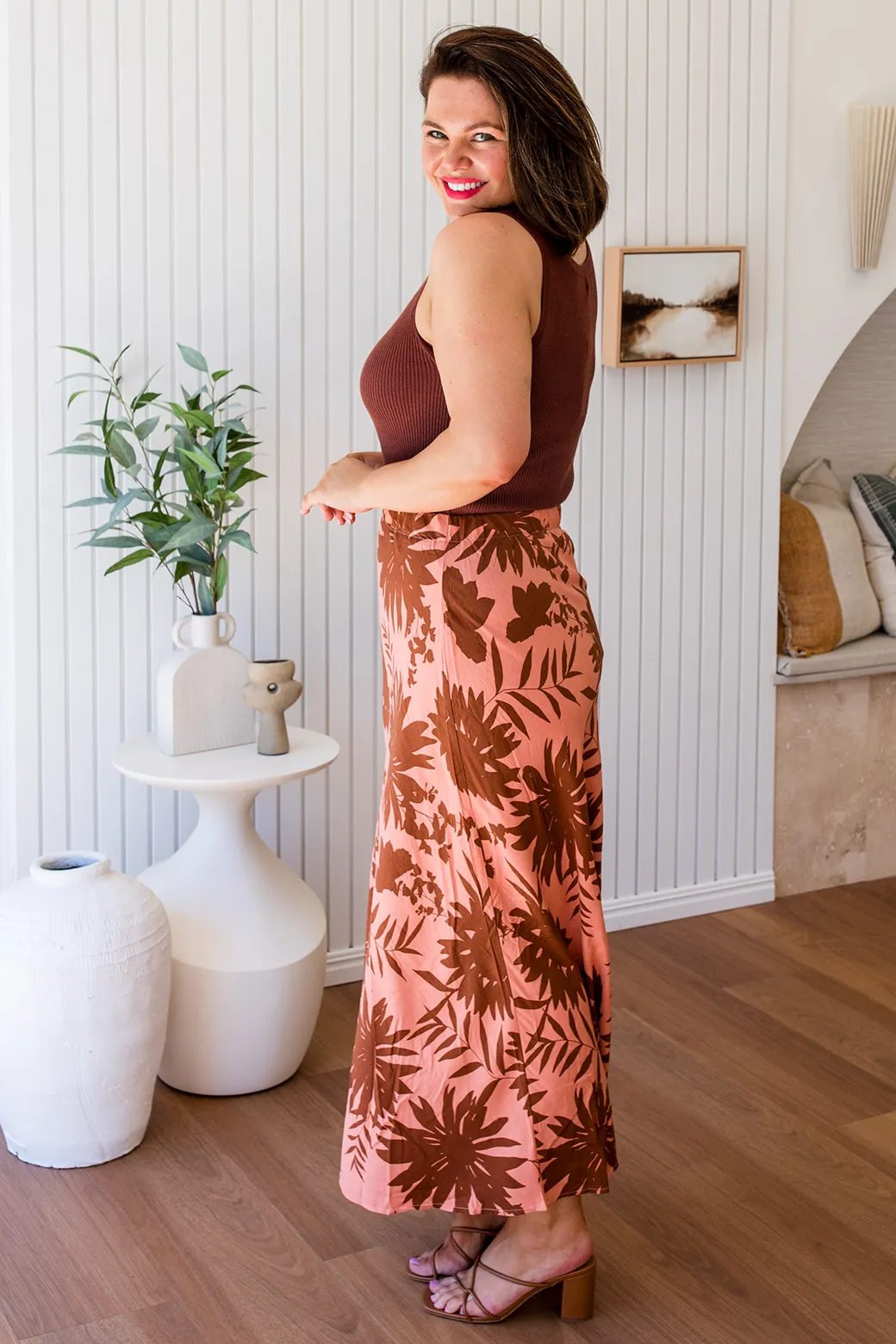 FINAL SALE | Isla Bias Skirt Morning Star Print Chocolate