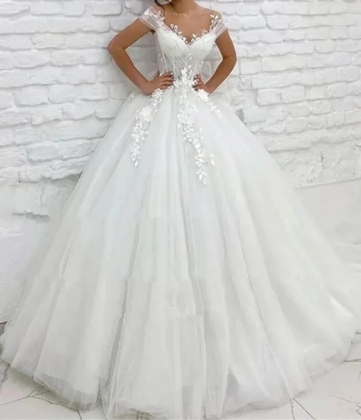 Floral Applique/Glitter Tulle Wedding Gown All Sizes/Colors