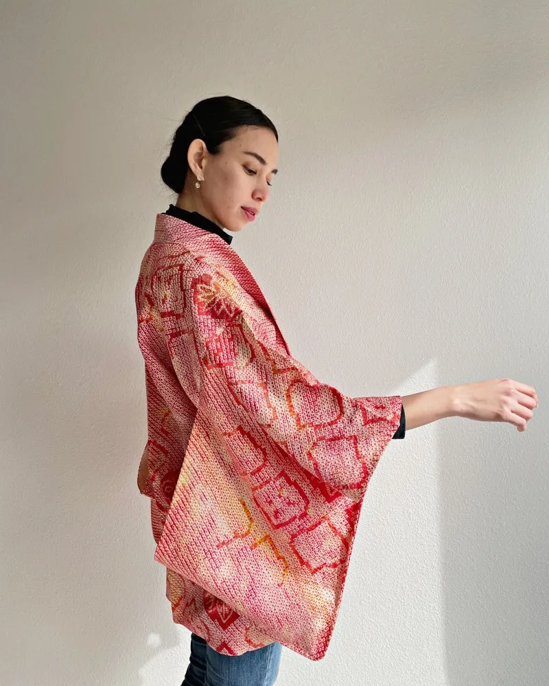 Floral Rhomb Shibori Haori Kimono Jacket