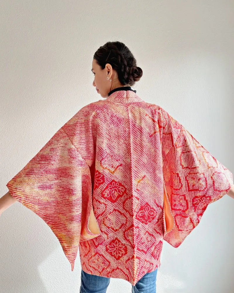 Floral Rhomb Shibori Haori Kimono Jacket