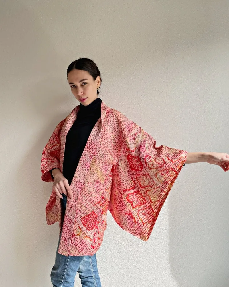 Floral Rhomb Shibori Haori Kimono Jacket