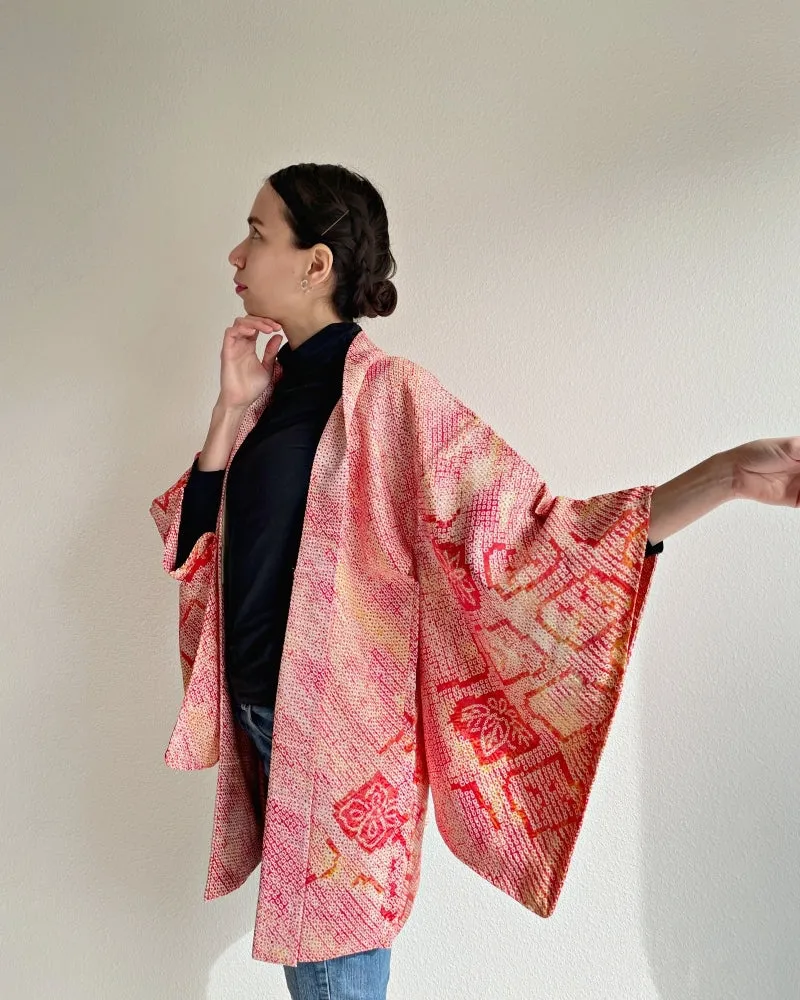 Floral Rhomb Shibori Haori Kimono Jacket