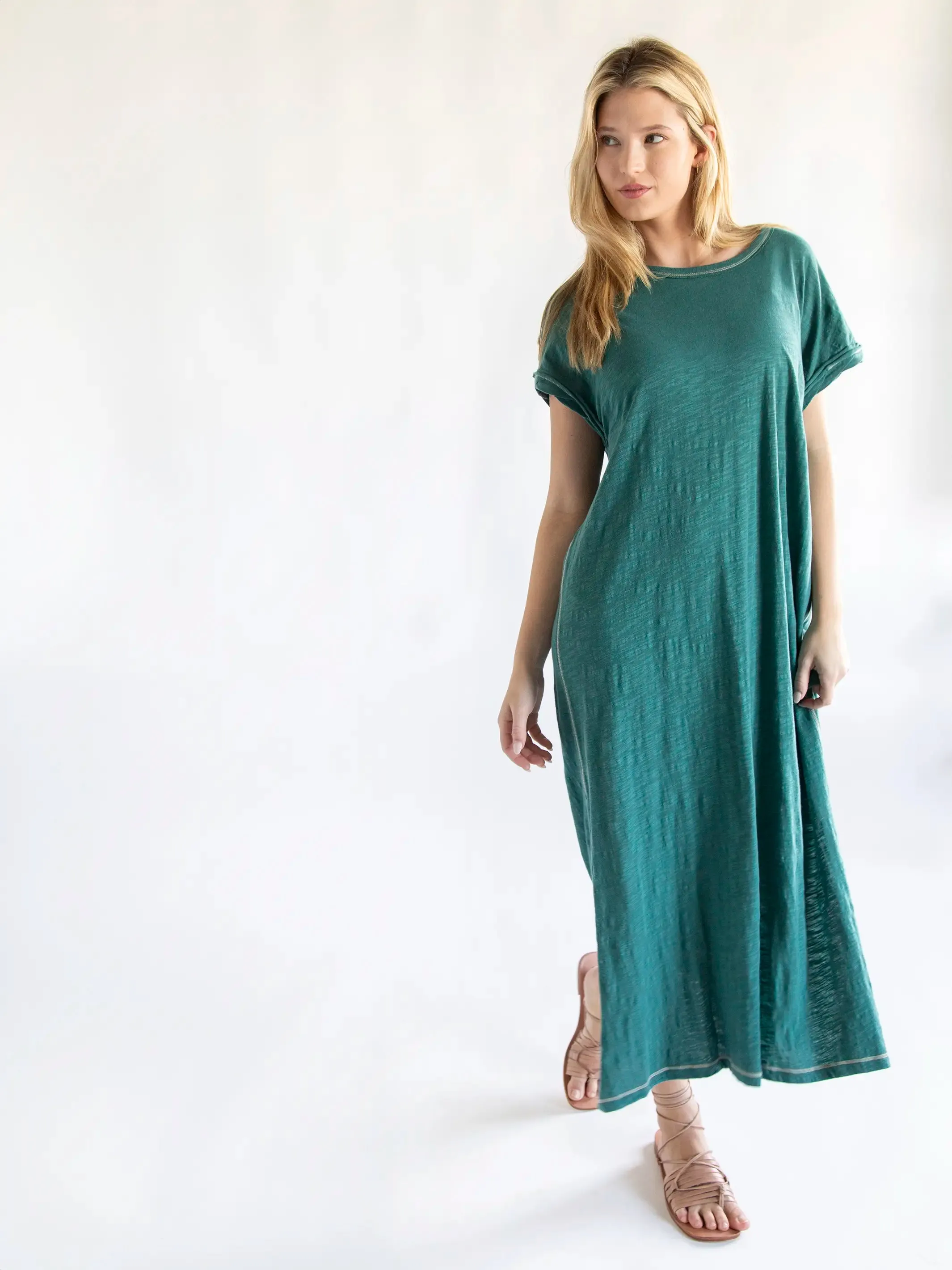 Frankie Knit Cotton Tee Midi Dress - Sea Green