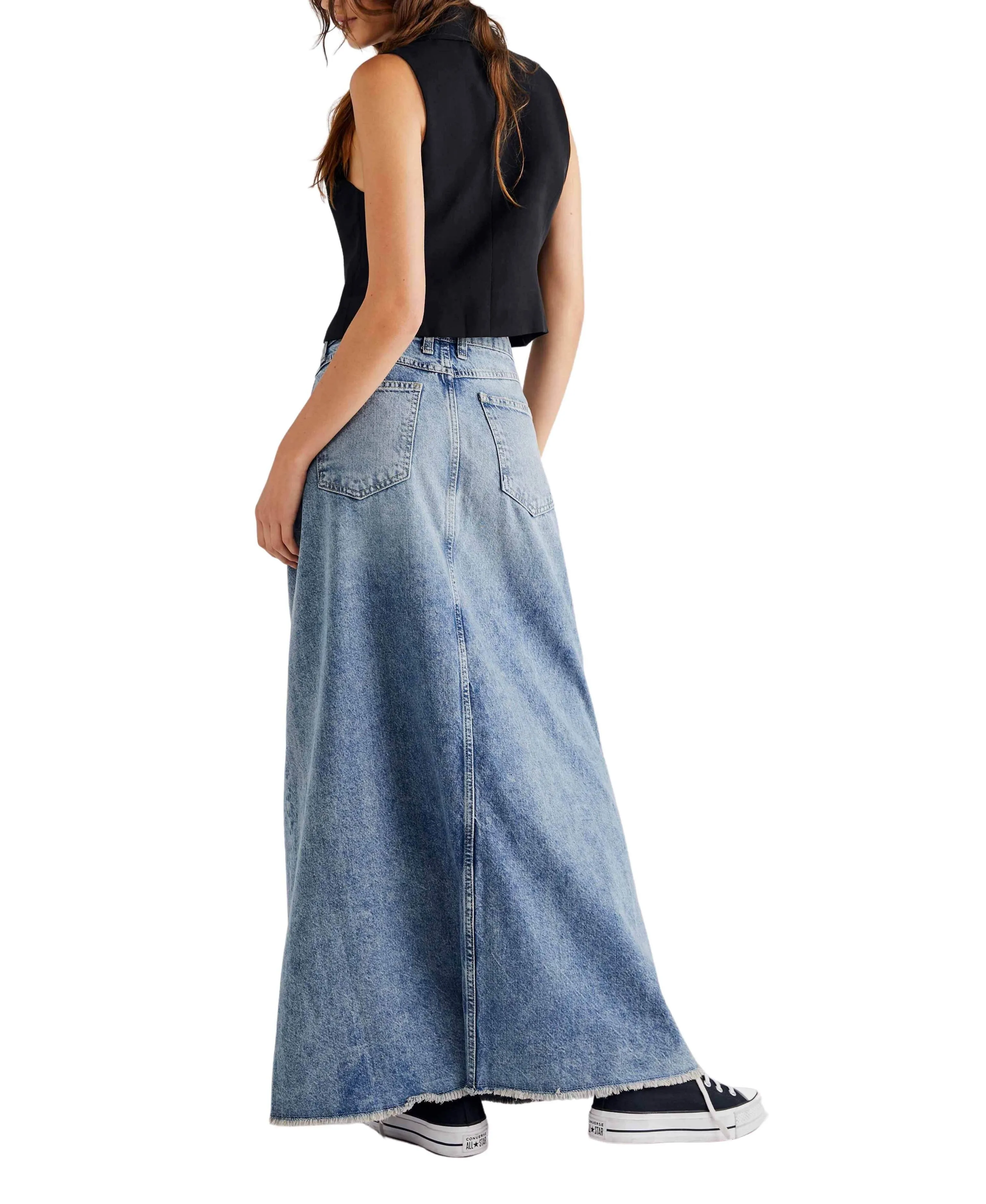 Free People Come As You Are Denim Maxi Skirt