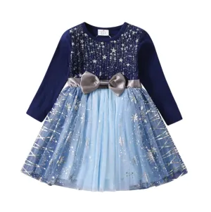 Frozen Stars  -  Girls Long Sleeve Tulle Skirt Dress