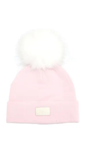 Fur Pom Beanie Hat - Light Pink