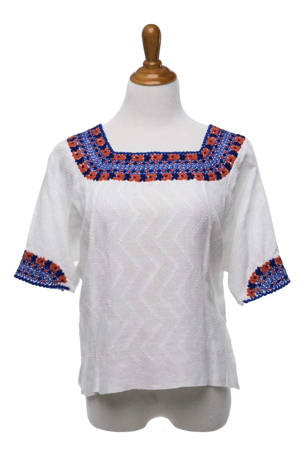 Gabrielle Guatemalan Blouse - Blue & Orange