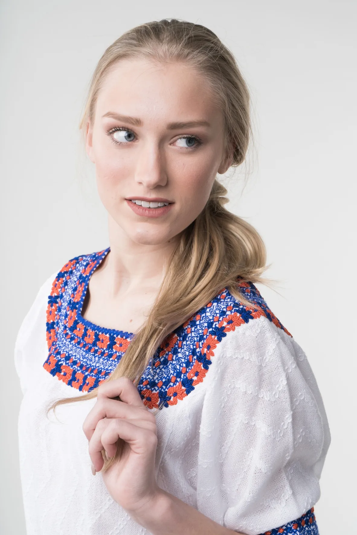 Gabrielle Guatemalan Blouse - Blue & Orange