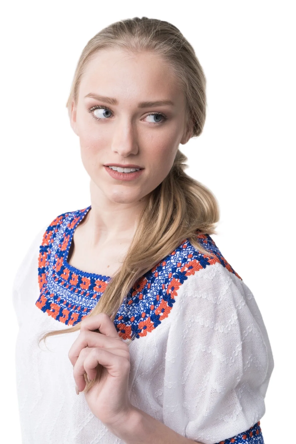 Gabrielle Guatemalan Blouse - Blue & Orange