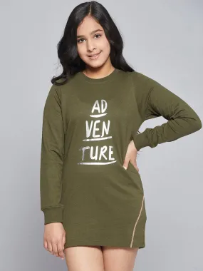 Girls Olive Terry Adventure Sweat Dress - Lyush Kids