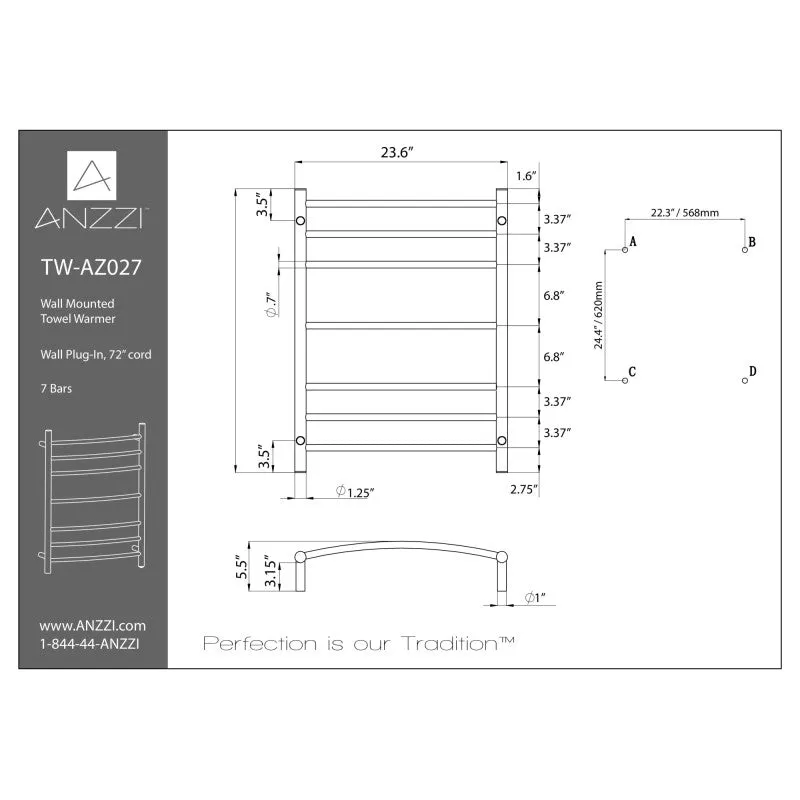 Gown 7-Bar Electric Towel Warmer in Brushed Nickel