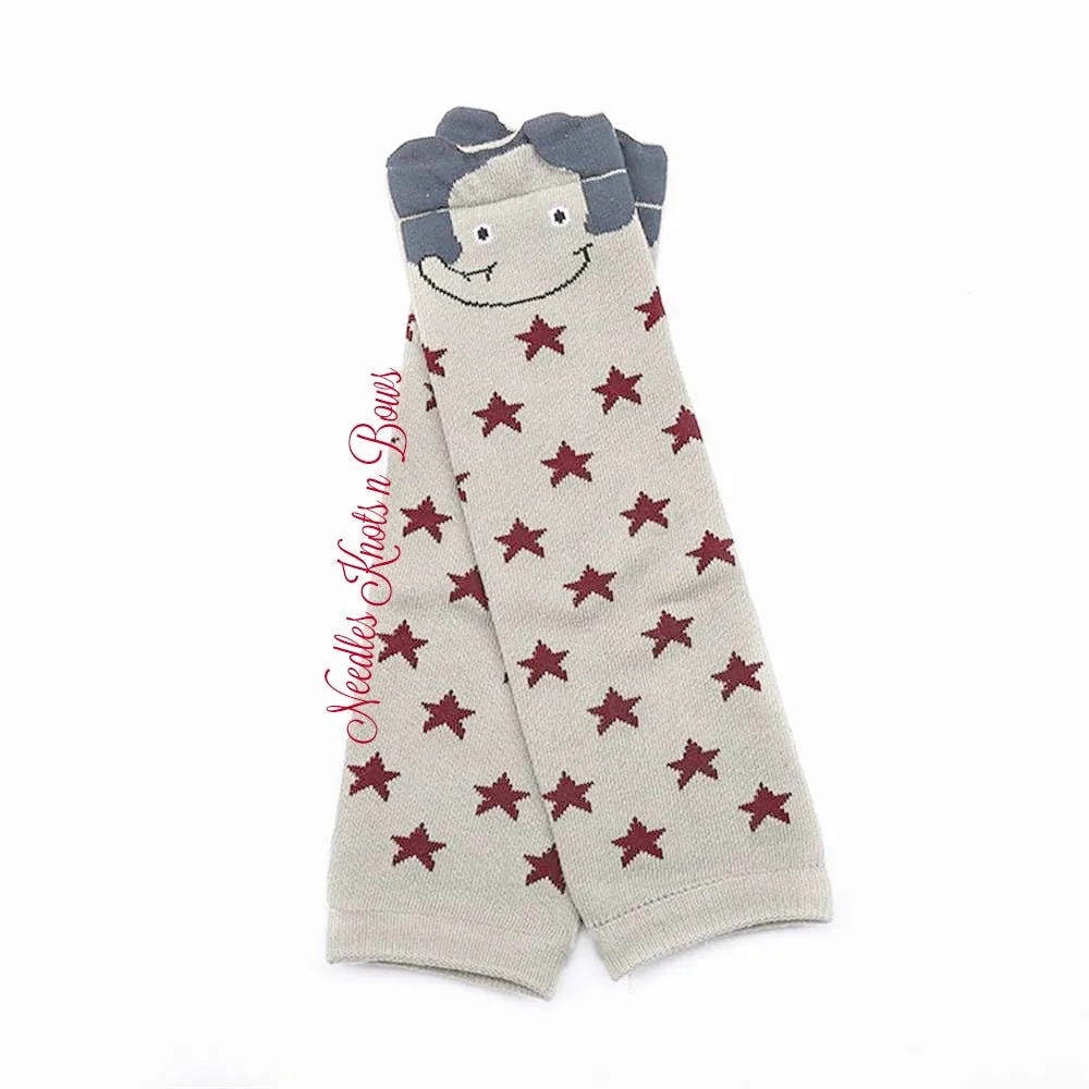 Gray Elephant Leg Warmers with Red Stars, Baby Toddler Leg Warmers