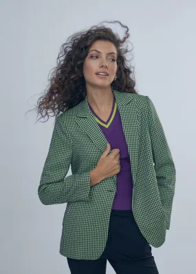 Green houndstooth blazer